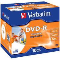 Оптический диск DVD-R диск Verbatim 4,7Gb 16x 10шт. Printable JewelCase (43521)
