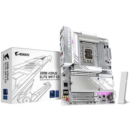 Материнская плата Gigabyte Z890 AORUS Elite WiFi7 Ice Z890 Soc-1851 4xDDR5, 4xSATA3, RAID, 4хM.2, 3xPCI-E16x, 5xUSB3.2, 1xUSB3.2 Type C, DP, WiFi, 2.5Glan, ATX