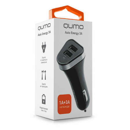 Автомобильное зарядное устройство Qumo 4.0A (3A+1A) USB черное (20732)