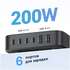Сетевое зарядное устройство Ugreen CD271 (40914) 200W GaN 4xUSB-C + 2xUSB-A темно-серый