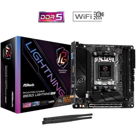 Материнская плата ASRock B650I Lightning WiFi Socket-AM5 AMD B650 2xDDR5, 2xSATA3, RAID, 2xM.2, 1xPCI-E16x, 3xUSB3.2, 1xUSB3.2 Type C, HDMI, WiFi, 2.5Glan, mini-ITX Ret