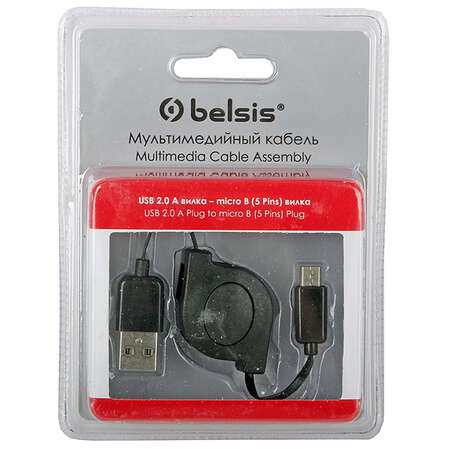 Кабель USB2.0 тип А(m)-microB(5P) 0.8м Belsis (BGL1181) рулетка черный
