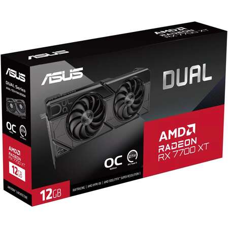 Видеокарта ASUS AMD Radeon RX 7700 XT OC 12G 12288Mb, (Dual-RX7700XT-O12G) 3xDP, 1xHDMI, Ret