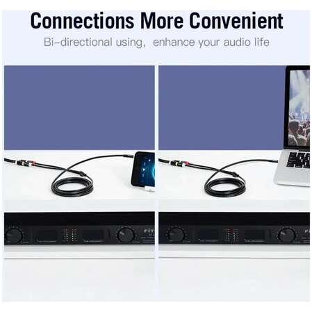Переходник-разветвитель Jack 3.5 mm M/2RCA F Vention VAB-R02-B030 гибкий