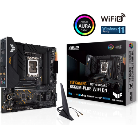 Материнская плата ASUS TUF Gaming B660M-Plus WiFi D4 B660 Socket-1700 4xDDR4, 4xSATA3, RAID, 2xM.2, 2xPCI-E16x, 5xUSB3.2, 1xUSB3.2 Type C, DP, HDMI, WiFi, 2.5Glan, mATX