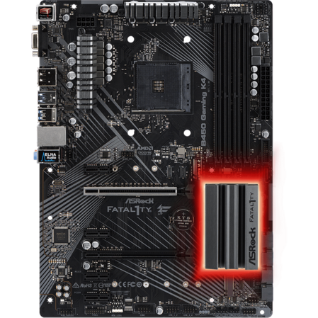 Материнская плата ASRock B450 Gaming K4 B450 Socket-AM4, 4xDDR4, 2xPCI-E16x,6xSATA3, 4xUSB3.1, 2xM2.0, DisplayPort, D-Sub, HDMI, GLAN, ATX