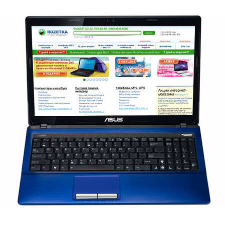 Ноутбук Asus K53Sj Core i5 2410M/4Gb/500Gb/DVD/NV 520M 1G/Wi-Fi/BT/15.6"HD/Win 7 HP blue