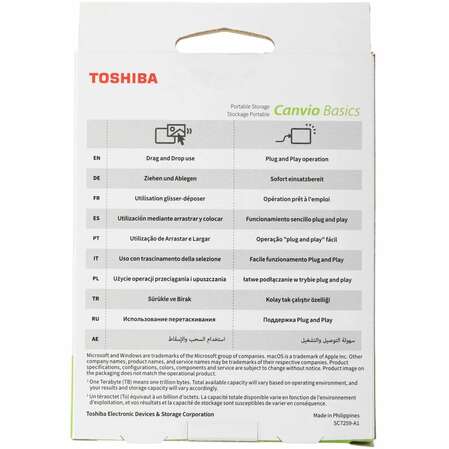 Внешний жесткий диск 2.5" 2Tb Toshiba HDTB520EK3AA 5400rpm USB3.0 Canvio Basic Черный