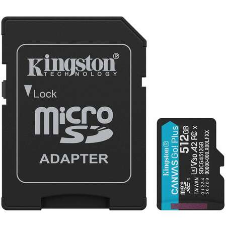 Карта памяти Micro SecureDigital 512Gb Kingston Canvas Go Plus SDXC (SDCG4/512GB) + SD адаптер