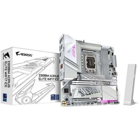 Материнская плата Gigabyte Z890M AORUS Elite WiFi7 Ice Z890 Soc-1851 4xDDR5, 4xSATA3, RAID, 3хM.2, 2xPCI-E16x, 5xUSB3.2, 1xUSB3.2 Type C, DP, WiFi, 2.5Glan, mATX