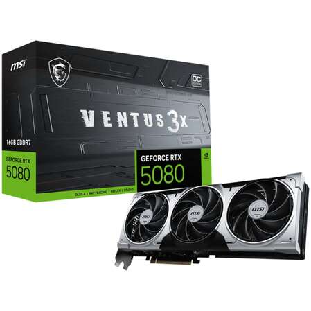 Видеокарта MSI GeForce RTX 5080 16384Mb, Ventus 3X OC Plus 16 Gb (RTX 5080 16Gb Ventus 3X OC Plus) 1xHDMI, 3xDP, Ret