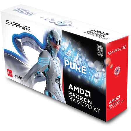 Видеокарта Sapphire 16384Mb AMD Radeon RX 9070 XT Pure 16Gb (11348-02-20G) 2xDP, 2xHDMI, Ret
