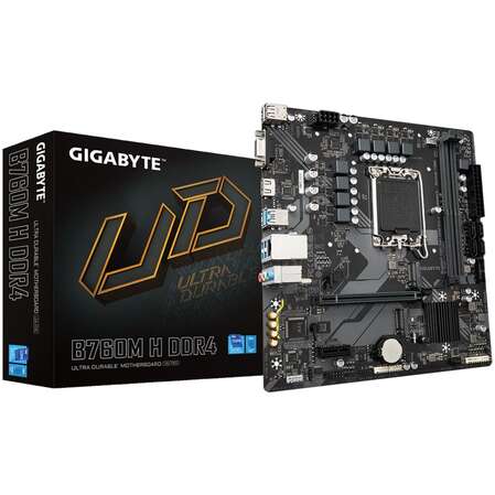 Материнская плата Gigabyte B760M H DDR4 B760 Socket-1700 2xDDR4, 4xSATA3, RAID, 2xM.2, 1xPCI-E16x, 4xUSB3.2, D-Sub, HDMI, Glan, mATX