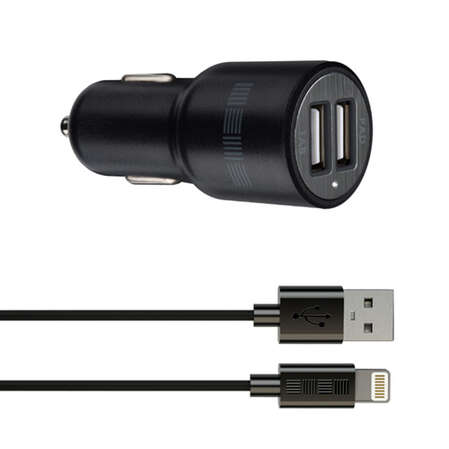 Автомобильное зарядное устройство Interstep MFI Apple 8-pin  2xUSB, 4.2A, черное 