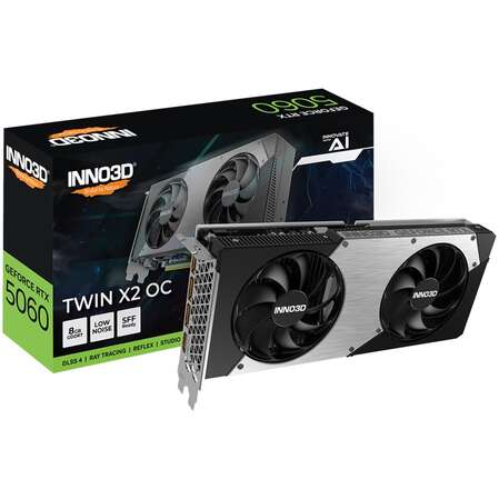 Видеокарта Inno3D GeForce RTX 5060 8192Mb, Twin X2 OC 8G (N50602-08D7X-195070N) 1xHDMI, 3xDP, Ret