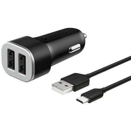 Автомобильное зарядное устройство Deppa 2.4A micro USB 2xUSB черный (11283)