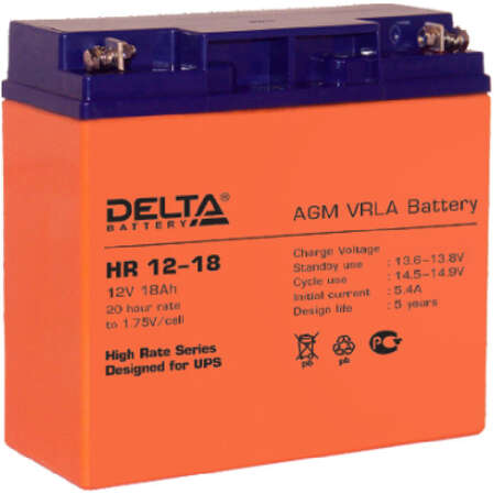 Батарея Delta HR 12-18, 12V 18Ah (Battary replacement APC rbc7, rbc11, rbc55 181мм/167мм/77мм)