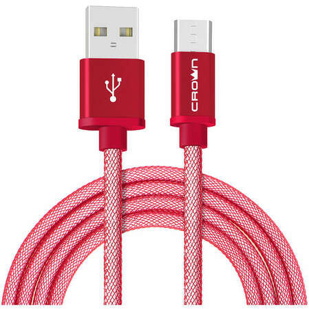 Кабель USB-MicroUSB 1m красный Crown (CMCU-3072M) алюминий/нейлон 