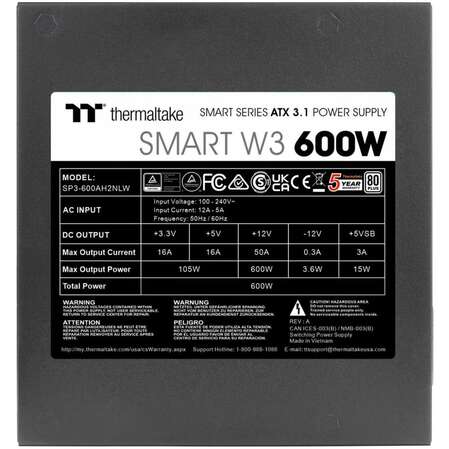 Блок питания 600W Thermaltake Smart W3 (PS-SPW-0600NNFAWE-1)