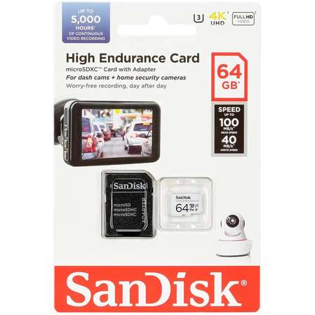 Карта памяти Micro SecureDigital 64Gb SanDisk High Endurance microSDXC class 10 UHS-1 U3 V30 (SDSQQNR-064G-GN6IA)