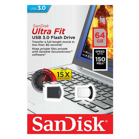 USB Flash накопитель 64GB SanDisk Ultra Fit CZ43 (SDCZ43-064G-GAM46) USB 3.0 Черный