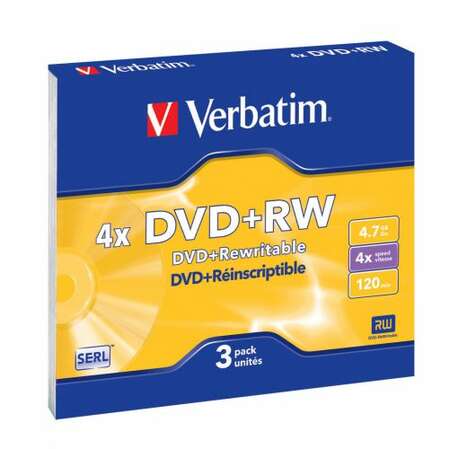 Оптический диск DVD+RW диск Verbatim 4,7Gb 4x 3шт Slim Case (43636)