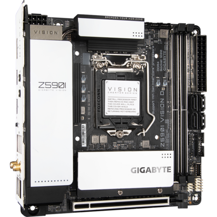 Материнская плата Gigabyte Z590I Vision D Z590 Socket-1200 2xDDR4, 4xSATA3, RAID, 2xM.2, 1xPCI-E16x, 6xUSB3.2, 2xUSB3.2 Type C(Thunderbolt), DPin, WiFi, Glan, mini-ITX