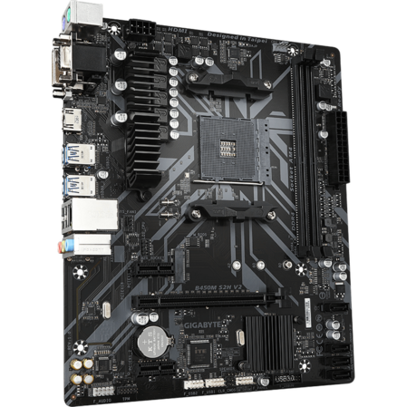 Материнская плата Gigabyte B450M S2H V2 B450 Socket AM4 2xDDR4, 4xSATA3, RAID, 1xM.2, 1xPCI-E16x, 4xUSB3.1, D-Sub, DVI-D, HDMI, Glan, mATX