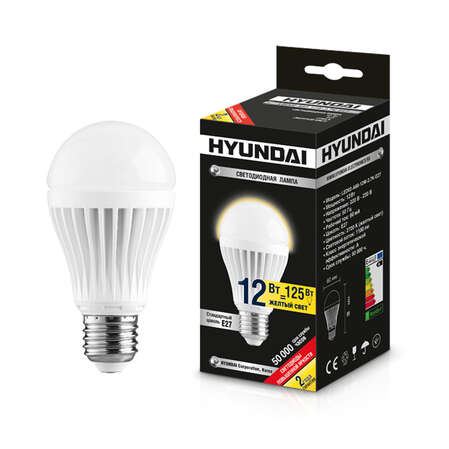 Светодиодная лампа LED лампа Hyundai Bulb A60 E27 12W, 220V (A60-12W-2.7K-E27) ,желтый свет