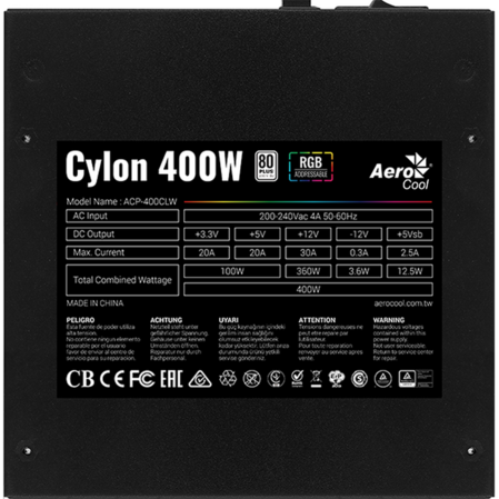 Блок питания 400W AeroCool Cylon 400 RGB Led