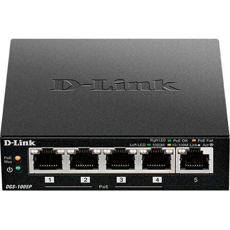 Коммутатор D-Link DGS-1005P неуправляемый 5xGbLAN PoE