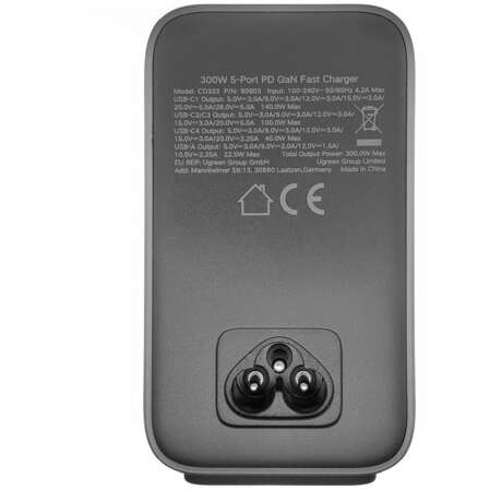 Сетевое зарядное устройство Ugreen Nexode CD333 (90903B) 300W GaN 4xUSB-C + USB-A темно-серый