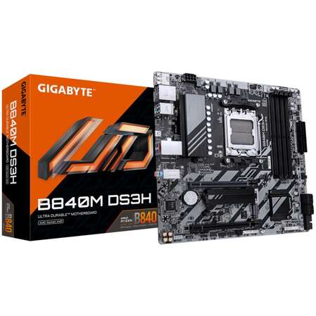 Материнская плата Gigabyte B840M DS3H Socket-AM5 AMD B840 2xDDR5, 4xSATA3, RAID, 2xM.2, 2xPCI-E16x, 2xUSB3.2, 1xUSB3.2 Type C, DP, HDMI, 2.5Glan mATX
