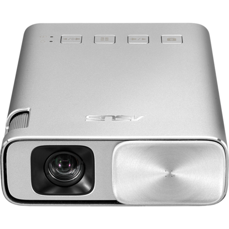 Проектор ASUS ZenBeam E1 (DLP, LED, WVGA 854x480, 150Lm, 800:1, HDMI, MHL, 1x2W speaker, led 30000hrs, battery, Silver, 0.31kg)