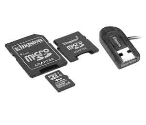 Micro SecureDigital 8Gb HC Kingston (Class 4) + 2 адаптера + CardReader (MBLY/8GBIR)
