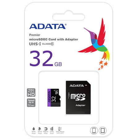 Карта памяти Micro SecureDigital 32Gb HC A-Data Premier UHS-I Class 10 (AUSDH32GUICL10-RA1)