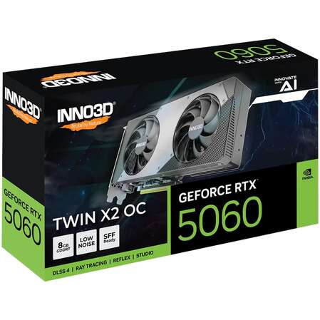 Видеокарта Inno3D GeForce RTX 5060 8192Mb, Twin X2 OC 8G (N50602-08D7X-195070N) 1xHDMI, 3xDP, Ret