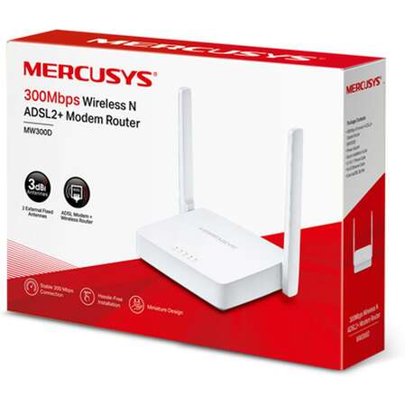 Беспроводной маршрутизатор Mercusys MW300D, 802.11n, 300Мбит/с, 2.4ГГц, 3xLAN, 1xRJ11 белый