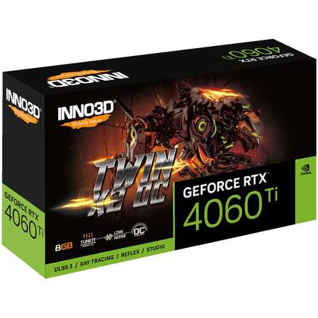 Видеокарта Inno3D GeForce RTX 4060 Ti 8192Mb, Twin X2 OC 8 Gb (N406T2-08D6X-171153N) 1xHDMI, 3xDP, Ret