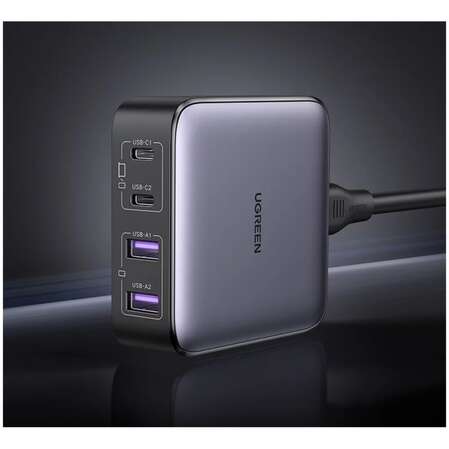 Сетевое зарядное устройство Ugreen Nexode CD327 (90747) 65W GaN 2xUSB-C + 2xUSB-A темно-серый