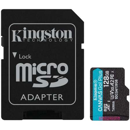 Карта памяти Micro SecureDigital 128Gb Kingston Canvas Go Plus SDXC (SDCG4/128GB) + SD адаптер