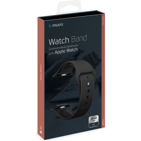 Ремешок для умных часов Силиконовый ремешок для умных часов Deppa Band Silicone для Apple Watch 38/40 mm черный