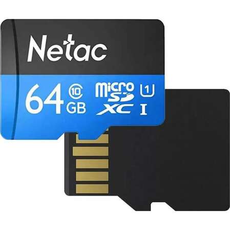 Карта памяти Micro SecureDigital 64Gb Netac SDXC class 10 (NT02P500STN-064G-R) + SD adapter