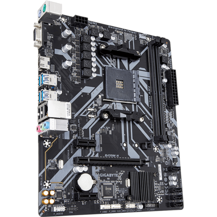 Материнская плата Gigabyte B450M H B450 Socket AM4 2xDDR4, 4xSATA3, RAID, 1xM.2, 2xPCI-E16x, 4xUSB3.1, D-Sub, HDMI, Glan, mATX