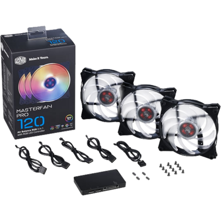 Вентилятор 120x120 Cooler Master MasterFan Pro 120 Air Balance RGB LED  (MFY-B2DC-133PC-R1) PWM 3 packs + MFP RGB LED Controller