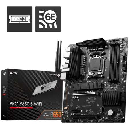 Материнская плата MSI Pro B650-S WiFi Socket-AM5 AMD B650 4xDDR5, 4xSATA3, RAID, 2xM.2, 2xPCI-E16x, 7xUSB3.2, 1xUSB3.2 Type C, DP, HDMI, WiFi, 2.5Glan, ATX Ret