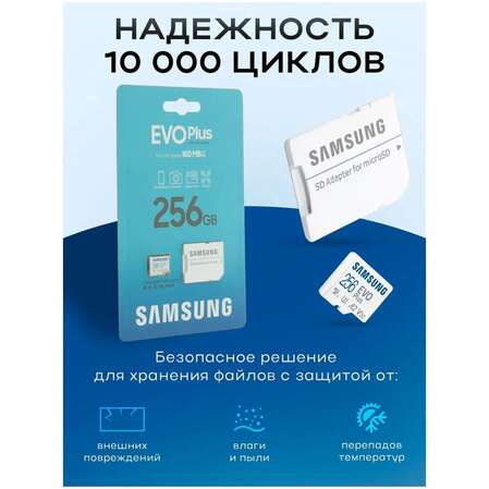 Карта памяти Micro SecureDigital 256Gb SDXC Samsung Evo Plus class10 UHS-I U3 (MB-MC256SA)