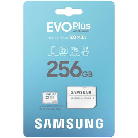 Карта памяти Micro SecureDigital 256Gb SDXC Samsung Evo Plus class10 UHS-I U3 (MB-MC256SA)