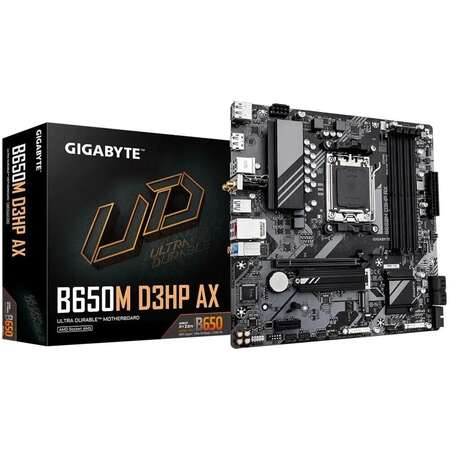 Материнская плата Gigabyte B650M D3HP AX Socket-AM5 AMD B650 4xDDR5, 4xSATA3, RAID, 2xM.2, 1xPCI-E16x, 3xUSB3.2, 1xUSB3.2 Type C, 2xDP, HDMI, WiFi, 2.5Glan, mATX Ret