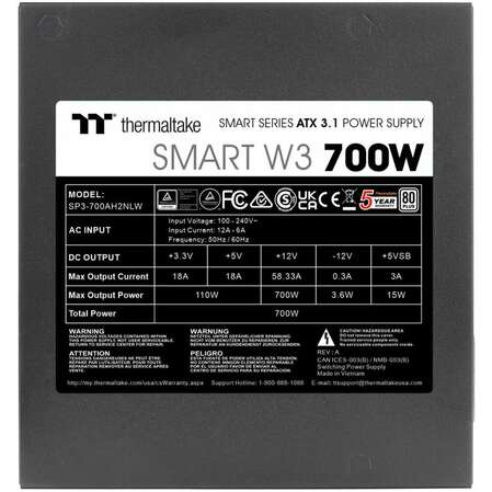 Блок питания 700W Thermaltake Smart W3 (PS-SPW-0700NNFAWE-1)